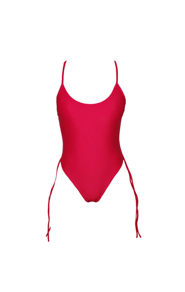 ruched-sides-one-piece-red